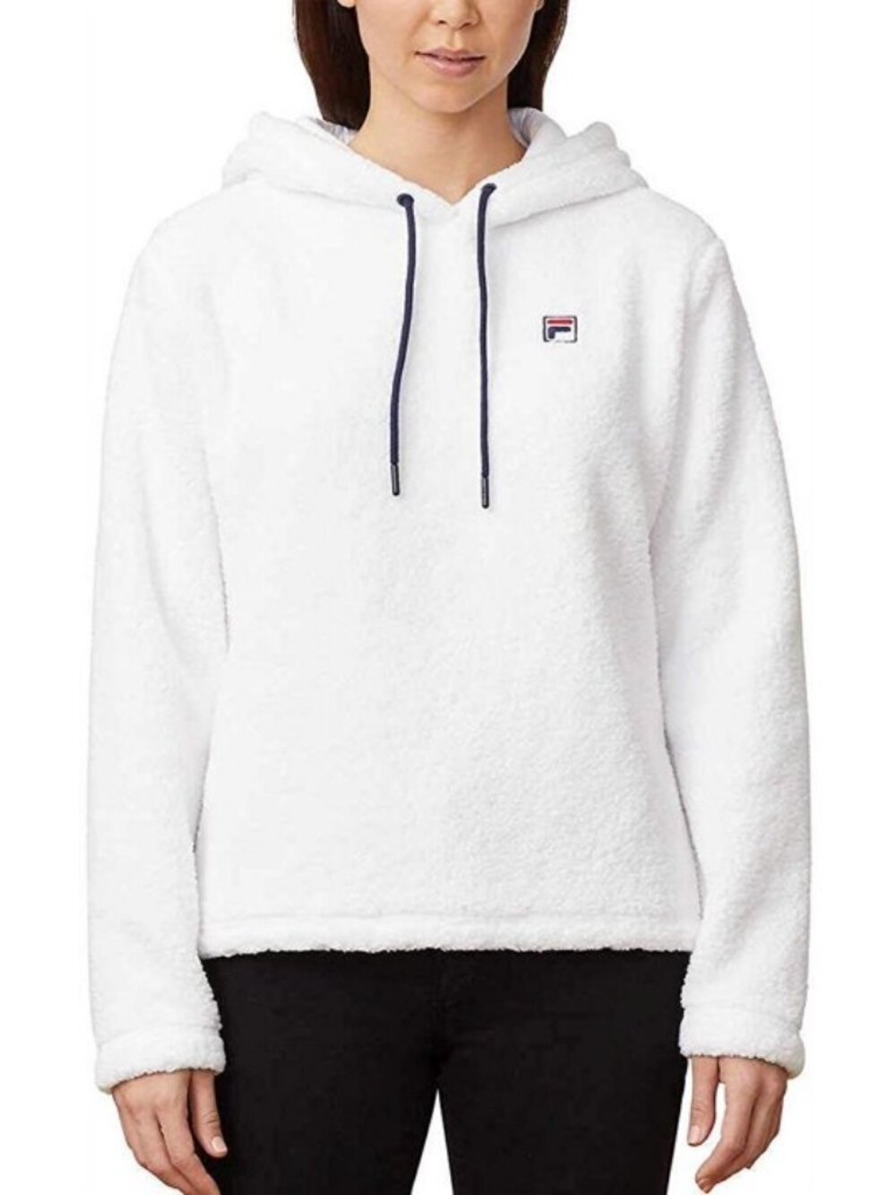 FILA Josephine Sherpa Crop Hoodie Womens XS White Embroidered Fleece Super Soft